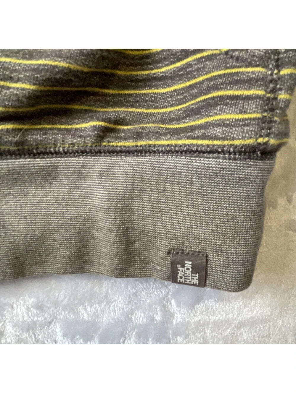 North Face Cozy Men’s Charcoal Yellow Striped Zippered Hoodie With Pockets Med